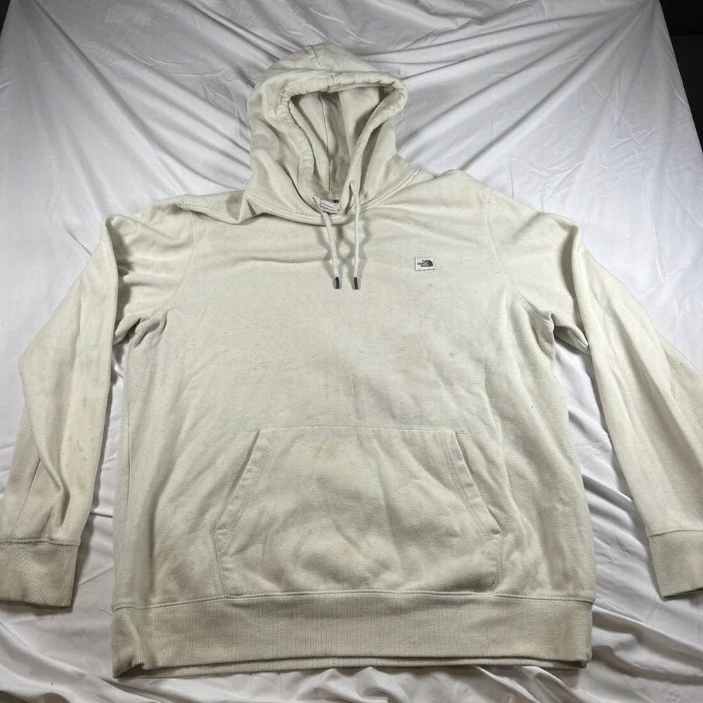 The North Face Heritage Patch Men's Hoodie Size XL off white Sweater FLAWS